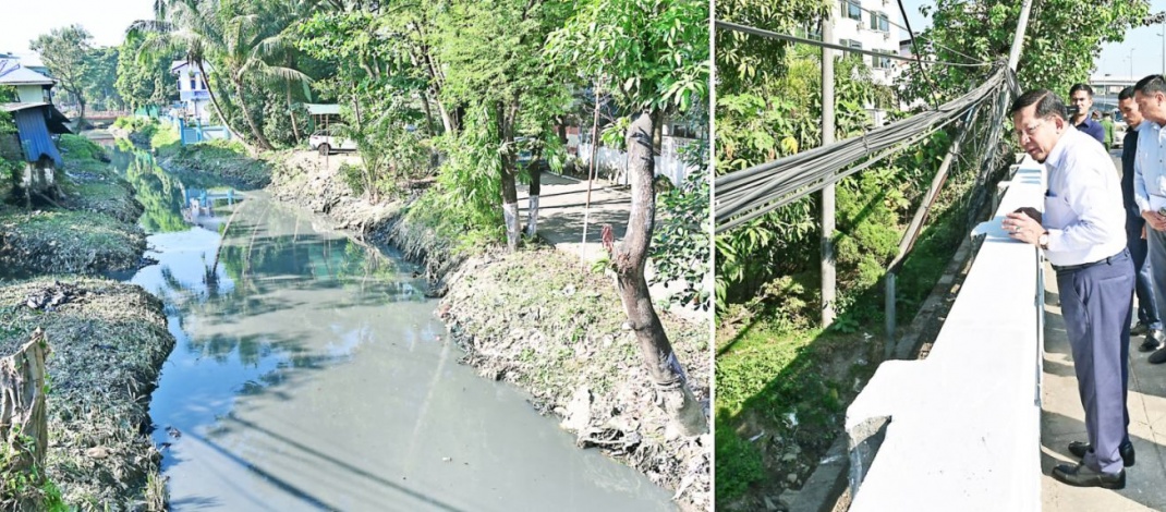 Acting President of the Republic of the Union of Myanmar and SSPC Chairman Senior General Min Aung Hlaing inspects proper drainage measures and systematic management for markets in Yangon City 
