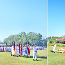 Chairman of State Security and Peace Commission Commander-in-Chief of Defence Services Senior General Thadoe Maha Thray Sithu Thadoe Thiri Thudhamma Min Aung Hlaing addresses Passing-out Parade of the 27th Intake of Defence Services Technological Academy