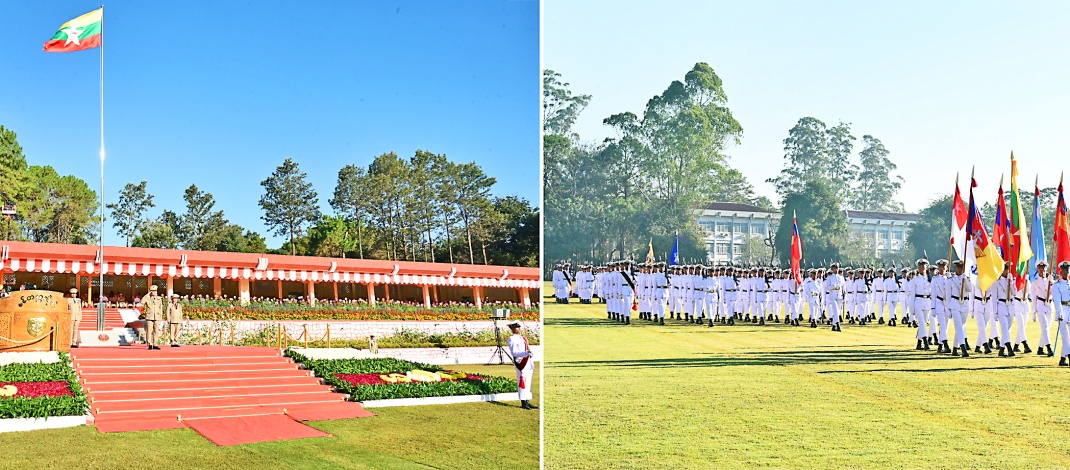 Chairman of State Security and Peace Commission Commander-in-Chief  of Defence Services Senior General Thadoe Maha Thray Sithu Thadoe  Thiri Thudhamma Min Aung Hlaing addresses Passing-out Parade of the 67th  Intake of Defence Services Academy 