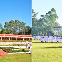 Chairman of State Security and Peace Commission Commander-in-Chief  of Defence Services Senior General Thadoe Maha Thray Sithu Thadoe  Thiri Thudhamma Min Aung Hlaing addresses Passing-out Parade of the 67th  Intake of Defence Services Academy 