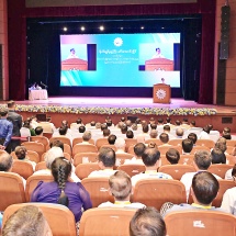 Acting President of the Republic of the Union of Myanmar, Chairman of State Security and Peace Commission, Senior General Min Aung Hlaing addresses 34th annual plenary session of Union of Myanmar Federation of Chambers of Commerce and Industry 