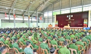 Chairman of State Security and Peace Commission Commander-in-Chief of Defence Services Senior General Min Aung Hlaing inspects security measures taken at Eastern Central Command area, meets with officers, other ranks and families of Kolam Station