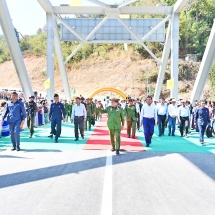 Acting President of the Republic of the Union of Myanmar, Chairman of State Security and Peace Commission, Senior General Min Aung Hlaing attends opening ceremony of Thanlwin Bridge (Tahsan)