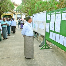 Acting President of the Republic of the Union of Myanmar, Chairman of State Security and Peace Commission Senior General Min Aung Hlaing visits voters casting ballots at the Phase 2 of the 2025 Multi-party Democracy General Election of the Republic of the Union of Myanmar at the relevant polling stations
