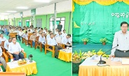 Acting President of the Republic of the Union of Myanmar, SSPC Chairman Senior General Min Aung Hlaing discusses regional develoment activities with township-level departmental officials and town elders in Thabaung 