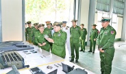 SSPC Chairman Commander-in-Chief of Defence Services Senior General Min Aung Hlaing inspects assembling and manufacturing of agricultural machinery and automobiles at local Tatmadaw Heavy Industries in Hsinde and Htonbo