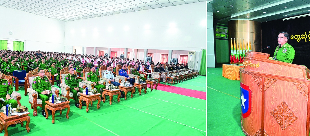 နိုင်ငံတော်လုံခြုံရေးနှင့်အေးချမ်းသာယာရေးကော်မရှင်ဥက္ကဋ္ဌ တပ်မတော်ကာကွယ်ရေးဦးစီးချုပ် ဗိုလ်ချုပ်မှူးကြီးမင်းအောင်လှိုင် အလယ်ပိုင်းတိုင်းစစ်ဌာနချုပ် မန္တလေးတပ်နယ်ရှိ အရာရှိ၊ စစ်သည်၊ မိသားစုများအား တွေ့ဆုံအမှာစကားပြောကြား