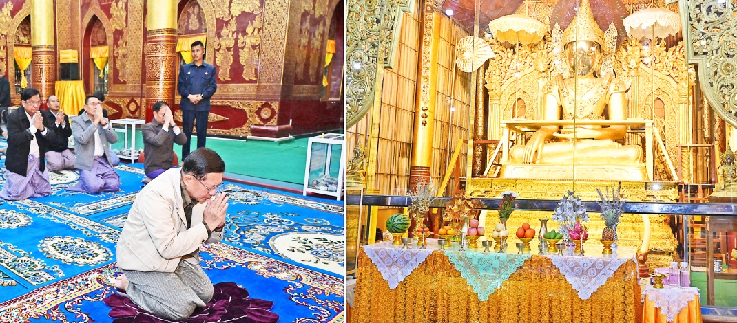 Acting President of the Republic of the Union of Myanmar and SSPC Chairman Senior General Min Aung Hlaing pays homage to Thatta Thattaha Maha Bawdi Pagoda and Abhaya Razamuni Buddha Image in Buddha Park and Mahamuni Buddha Image in Kengtung, Shan State (East)