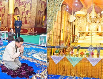 Acting President of the Republic of the Union of Myanmar and SSPC Chairman Senior General Min Aung Hlaing pays homage to Thatta Thattaha Maha Bawdi Pagoda and Abhaya Razamuni Buddha Image in Buddha Park and Mahamuni Buddha Image in Kengtung, Shan State (East)