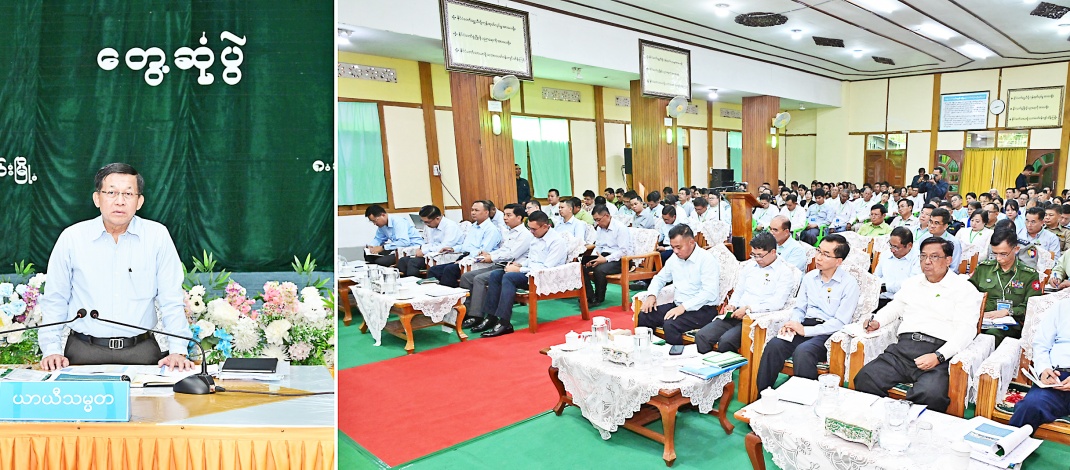 Acting President of the Republic of the Union of Myanmar, Chairman of  State Security and Peace Commission, Senior General Min Aung Hlaing  meets with township-level departmental officials and local elders from  Padaung, discusses regional development 