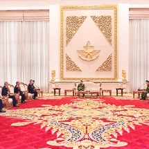 Chairman of State Security and Peace Commission Commander-in-Chief of  Defence Services Senior General Min Aung Hlaing receives a delegation led by Commander-in-Chief of the Royal Thai Air Force