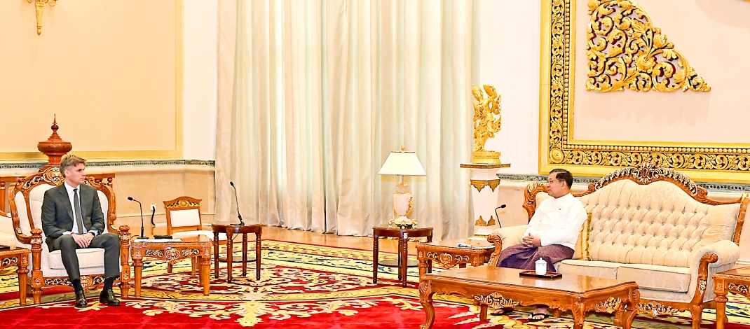 Acting President of the Republic of the Union of Myanmar, Chairman of the State Security and Peace Commission, Senior General Min Aung Hlaing receives State Space Corporation “Roscosmos” Director General