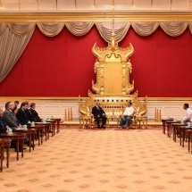 ပြည်ထောင်စုသမ္မတမြန်မာနိုင်ငံတော် ယာယီသမ္မတ နိုင်ငံတော်လုံခြုံရေးနှင့်အေးချမ်း သာယာရေး ကော်မရှင်ဥက္ကဋ္ဌဗိုလ်ချုပ်မှူးကြီးမင်းအောင်လှိုင် ရုရှားဖက်ဒရေးရှင်းနိုင်ငံလုံခြုံရေးကောင်စီအတွင်း ရေးမှူး H.E.Mr. Sergey SHOIGU ဦးဆောင်သည့်ကိုယ်စားလှယ်အဖွဲ့အား လက်ခံတွေ့ဆုံ 
