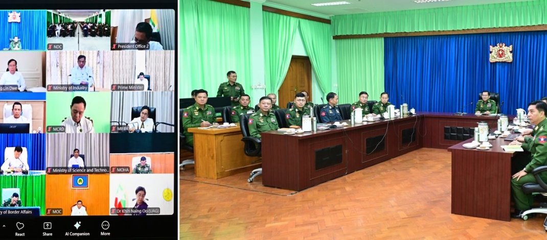 နိုင်ငံတော်လုံခြုံရေးနှင့်အေးချမ်းသာယာရေးကော်မရှင်ဥက္ကဋ္ဌ တပ်မတော်ကာကွယ်ရေးဦးစီးချုပ် ဗိုလ်ချုပ်မှူးကြီးမင်းအောင်လှိုင် နိုင်ငံတော်ကာကွယ်ရေးတက္ကသိုလ်မှ နည်းပြအရာရှိကြီးများနှင့် သင်တန်းသားအရာရှိကြီးများအား Video Conferencing ဖြင့် အမှာစကားပြောကြား 