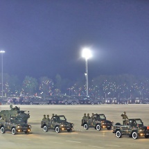 Parade of 81st Anniversary Armed Forces Day held; Chairman of the State Security and Peace Commission Commander-in-Chief of Defence Services Senior General Thadoe Maha Thray  Sithu Thadoe Thiri Thudhamma Min Aung Hlaing delivers address