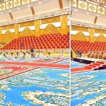 Acting President of the Republic of the Union of Myanmar, Chairman of the State Security and Peace Commission Senior General Min Aung Hlaing and wife Daw Kyu Kyu Hla offer day meal to Sayadaws who will be conferred on religious titles for 2026